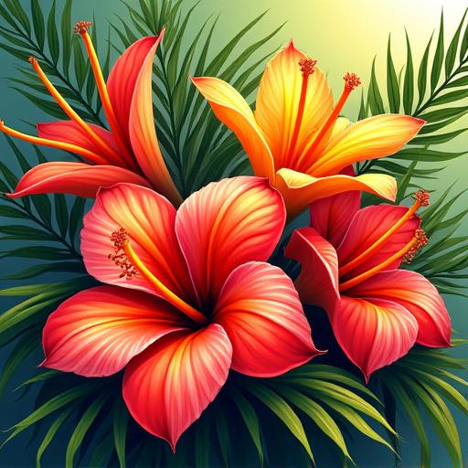 鮮やかなトロピカルフラワーのアレンジメント
