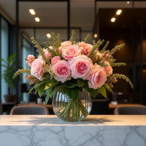 企業の受付に飾られたモダンなアレンジメント