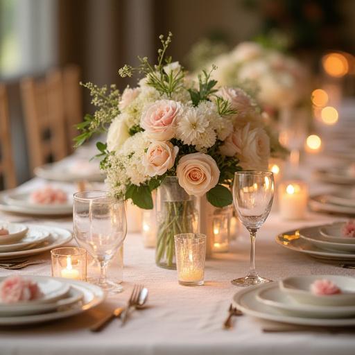 華やかに飾られた結婚式のテーブル